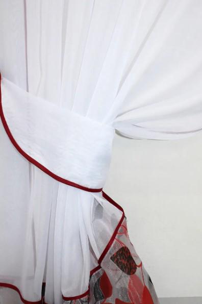 Шторки на кухню шифон 295х170 см Білий/Червоний (00к 59-483) - фото 5