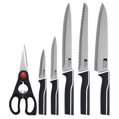Набір кухонних ножів Bergner Latif 6 шт. ножиці з нержавіючої сталі (BG-8986-MM)