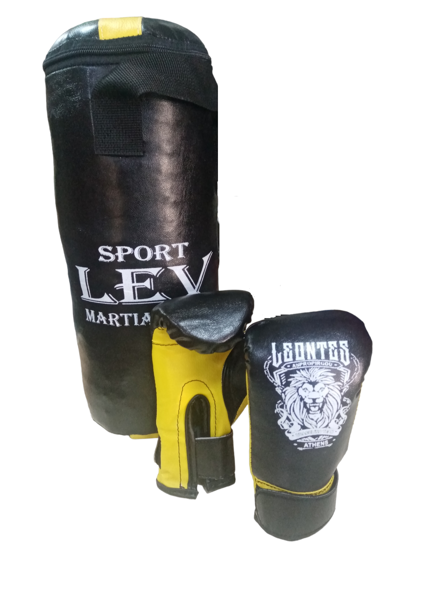 Набор боксерский LEV Sport детский мешок и перчатки Черный/Желтый (6936116105059)