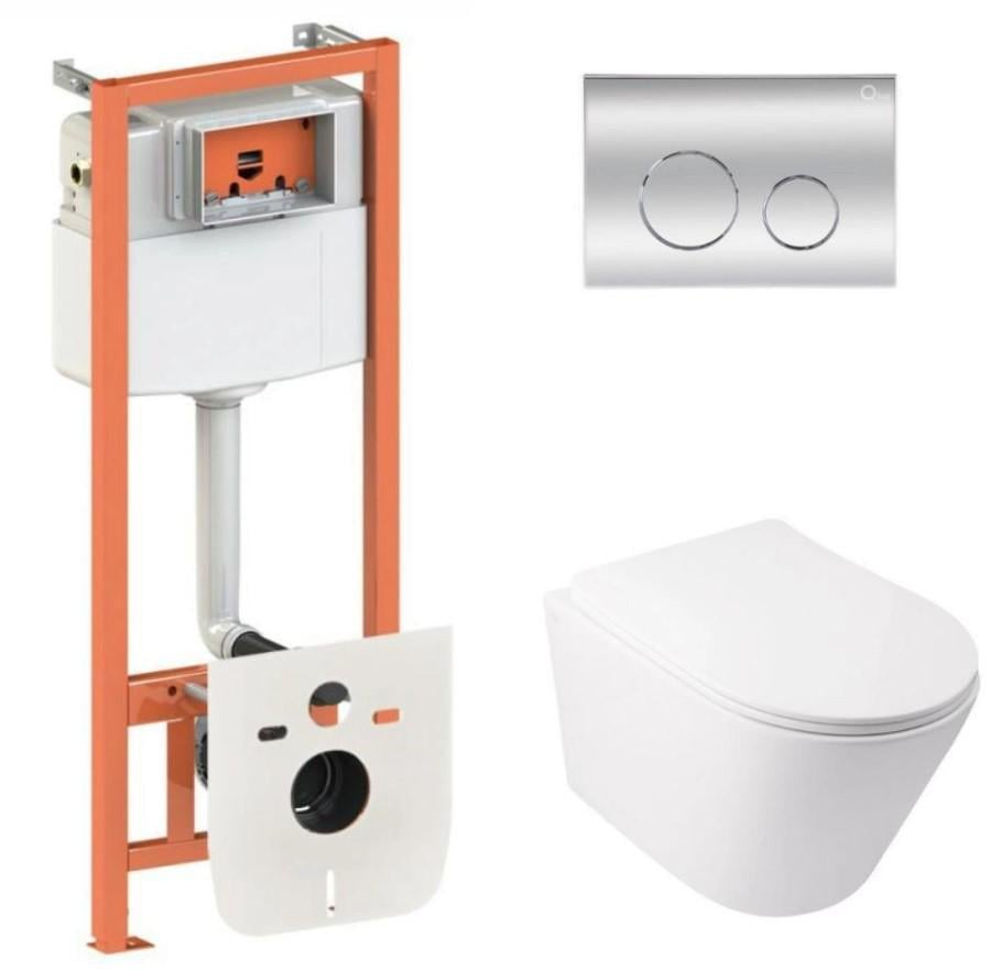 Комплект для ванной комнаты Qtap Nest 4в1 подвесной унитаз Swan Ultra Quiet 485x360x320 мм и установка QT16335179W45151 (66332)