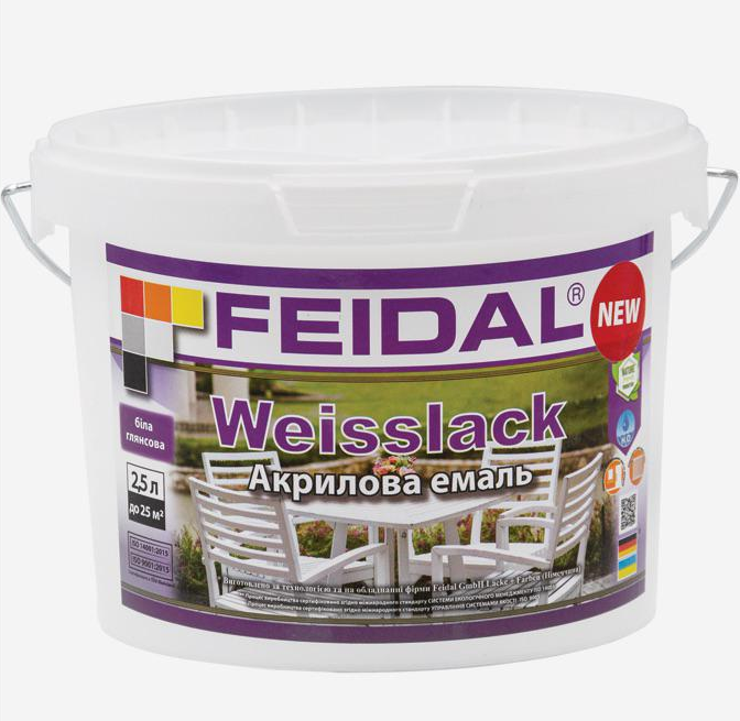 Эмаль глянцевая Feidal Weisslack акриловая для внутренних и наружных работ по дереву/металлу/штукатурке 2,5 л Белый