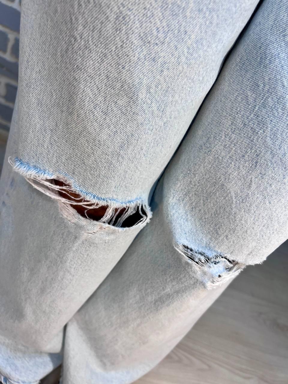 Джинсы женские ITS Basic 3050 Wide Leg косые карманы швы сзади широкие порезы на коленях р. 36 Голубой (2227) - фото 6