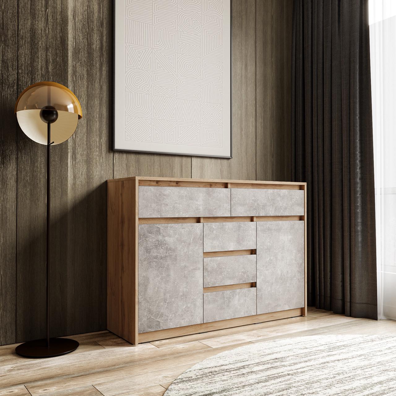 Комод Moreli T-227 1271x910x400 мм Дуб аппалачі/Бетон (mo-t227-apalach-beton) - фото 1