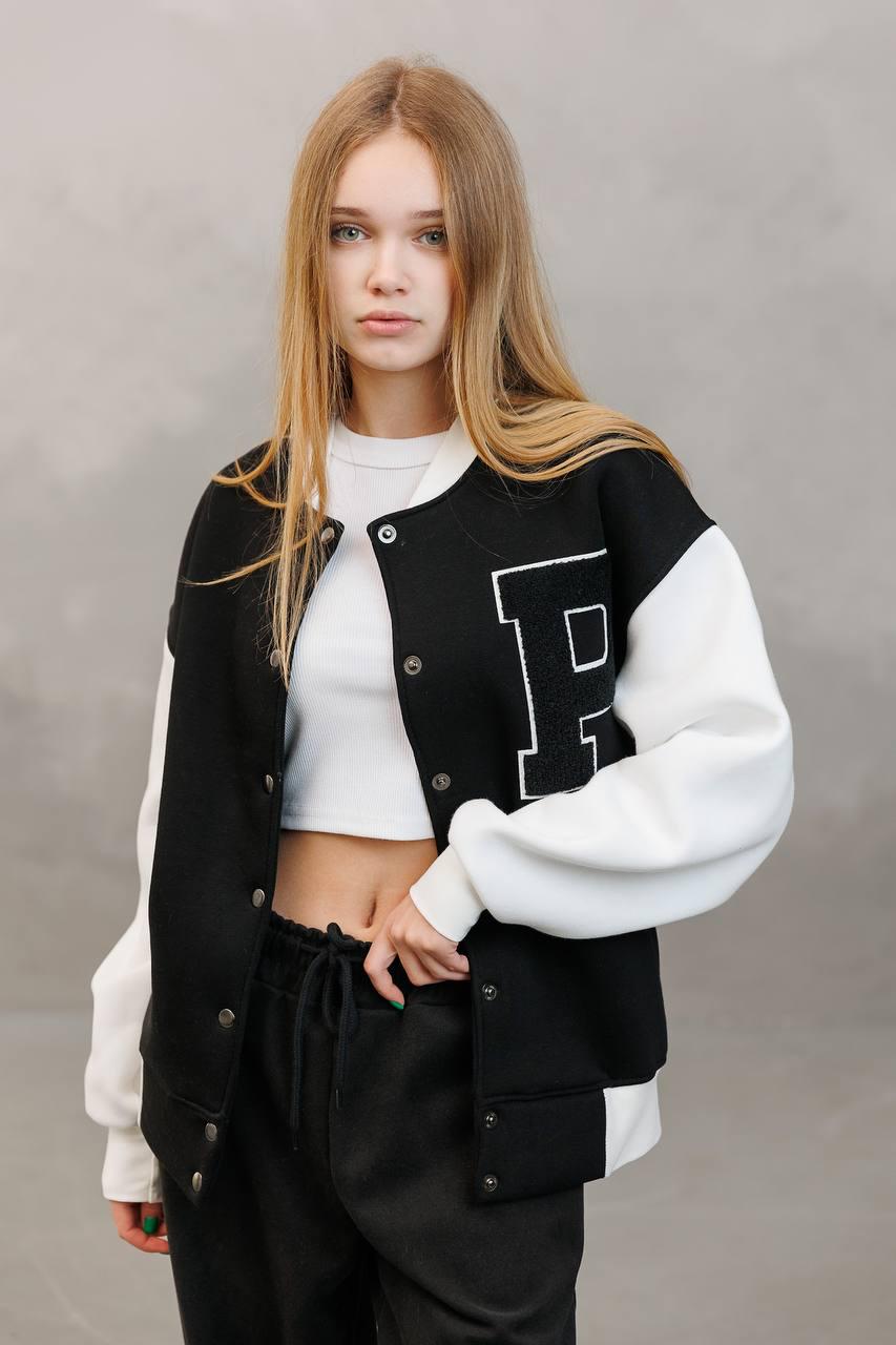 Бомбер подростковый для девочки на кнопках 146 см Black (126879)