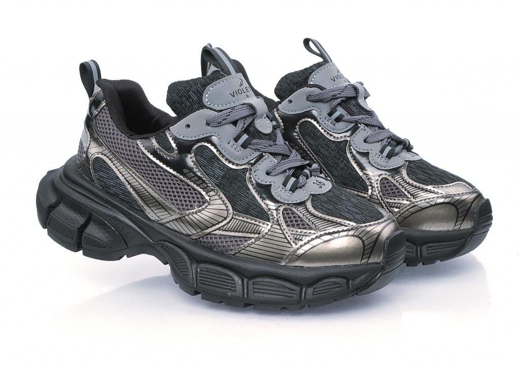 Кроссовки для девочек 197-173 в сетку р. 39 Темно-серебристый