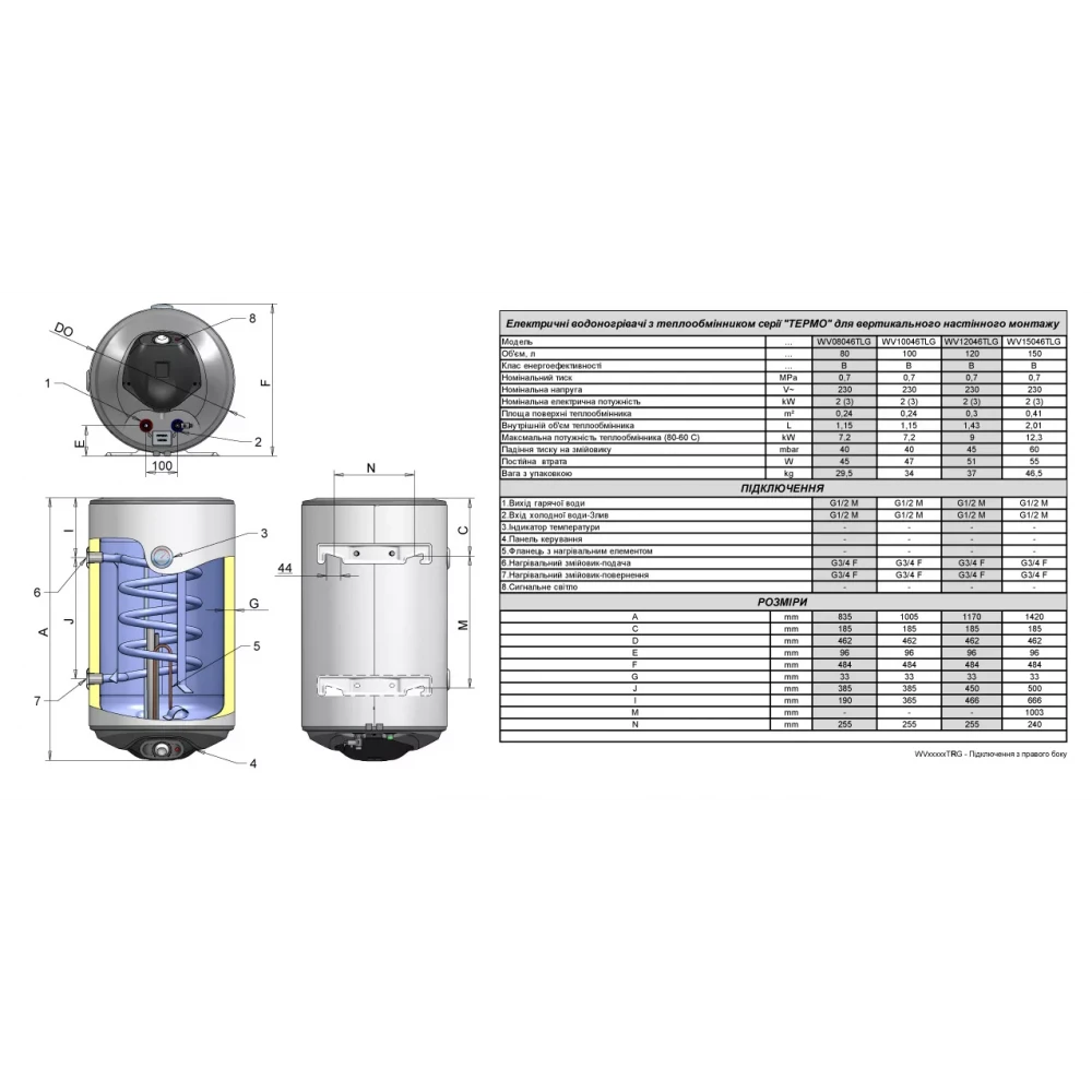 Бойлер Galanta COMBI правильне підключення мокрий ТЕН 2,0 кВт 100 л (1046631) - фото 3 Бойлер Galanta COMBI правильне підключення мокрий ТЕН 2,0 кВт 100 л (1046631) - фото 3