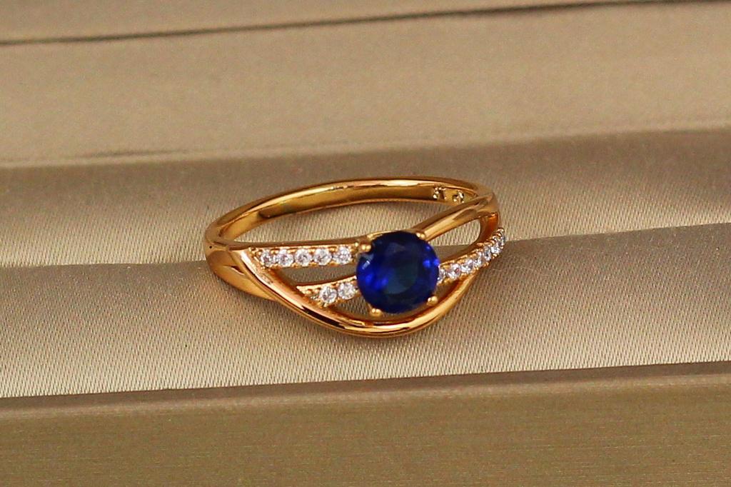 Кольцо Xuping Jewelry волны с синим камнем р. 18 Золотистый (1502741737)