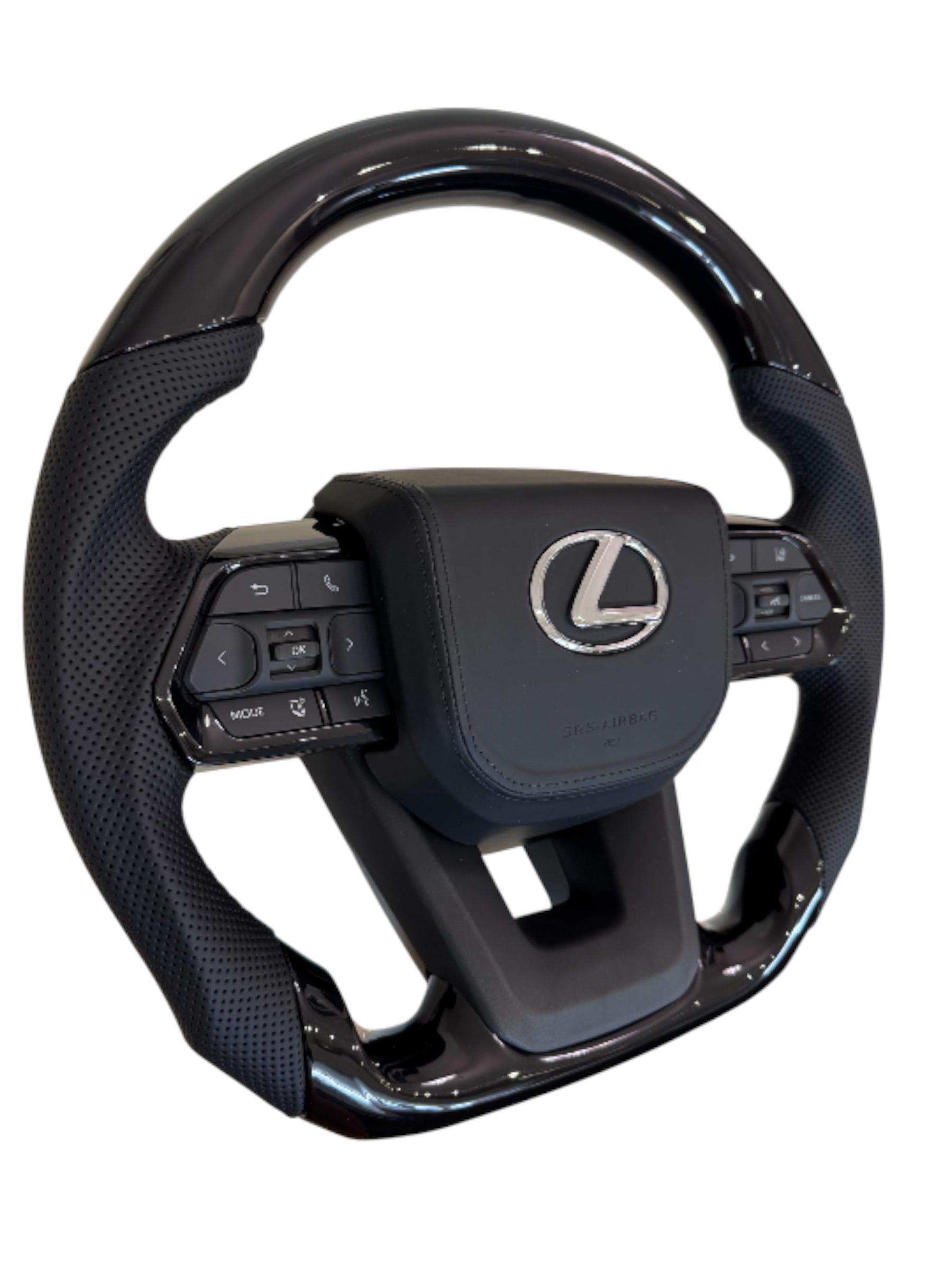 Руль для Lexus LX570/GX460 рояльный лак со скошенным низом gодушка из кожи Хром (29464006) - фото 2 Руль для Lexus LX570/GX460 рояльный лак со скошенным низом gодушка из кожи Хром (29464006) - фото 2