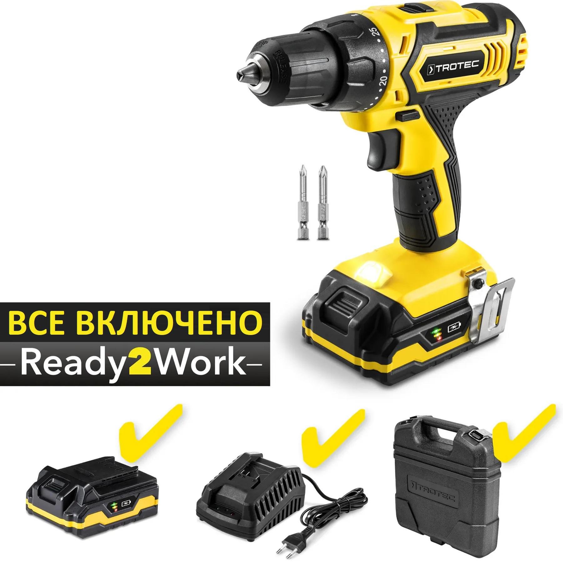 Дрель-шуруповерт аккумуляторная Trotec PSCS 11-20V с кейсом (4410000302) - фото 2 Дрель-шуруповерт аккумуляторная Trotec PSCS 11-20V с кейсом (4410000302) - фото 2