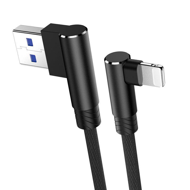 Кабель для быстрой зарядки Nohon USB-Lightning iPhone на 90 градусов 1 м Черный (1896647948) - фото 1