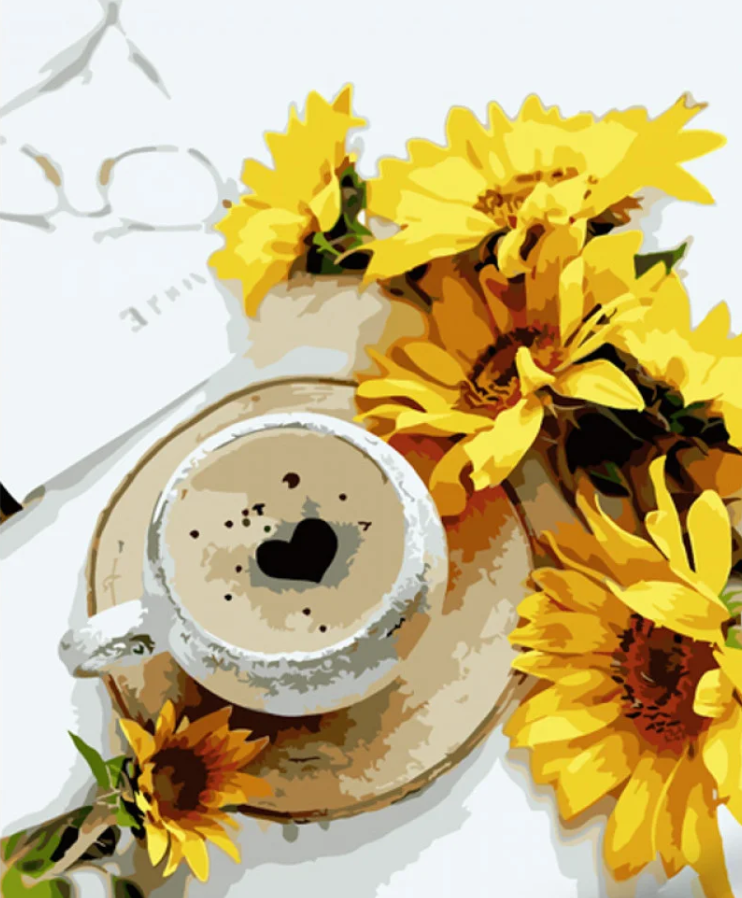 Картина за номерами Strateg Кава з соняшниками 40х50 см (GS1031)