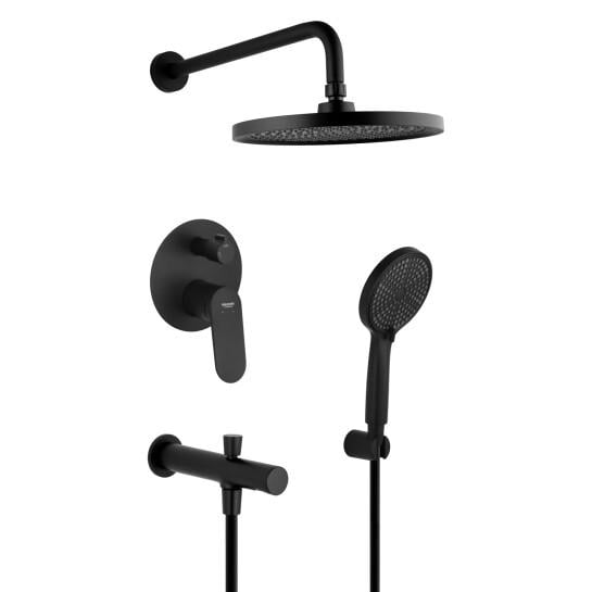 Душова система прихованого монтажу Kroner Element 211335A-3801 з виливом латунна Чорний (32142404)