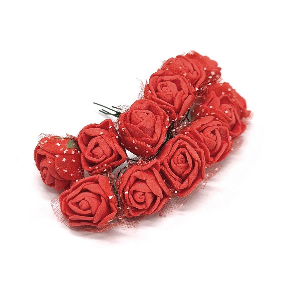 Розы из фоамирана на проволоке для декора 2 см 12 шт. Красный (3000003947)