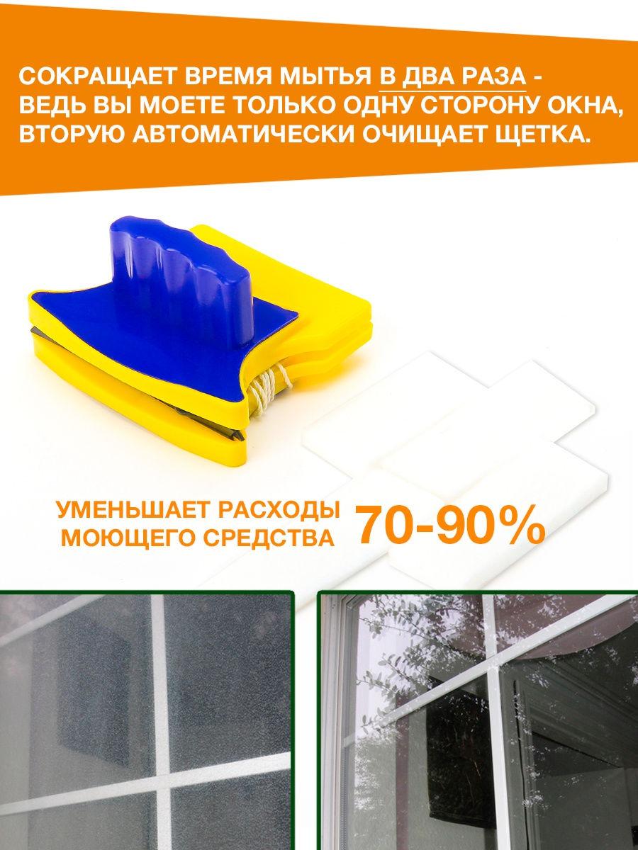 Магнітна щітка Glass Wiper для миття вікон з обох сторін 12 мм Жовто-синій - фото 10