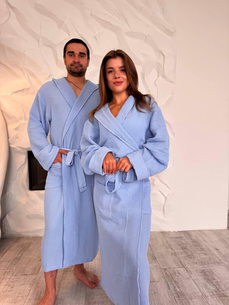 Халаты для двух XL/XXL Голубой (Д-al-hal-vafel-D-004-02)