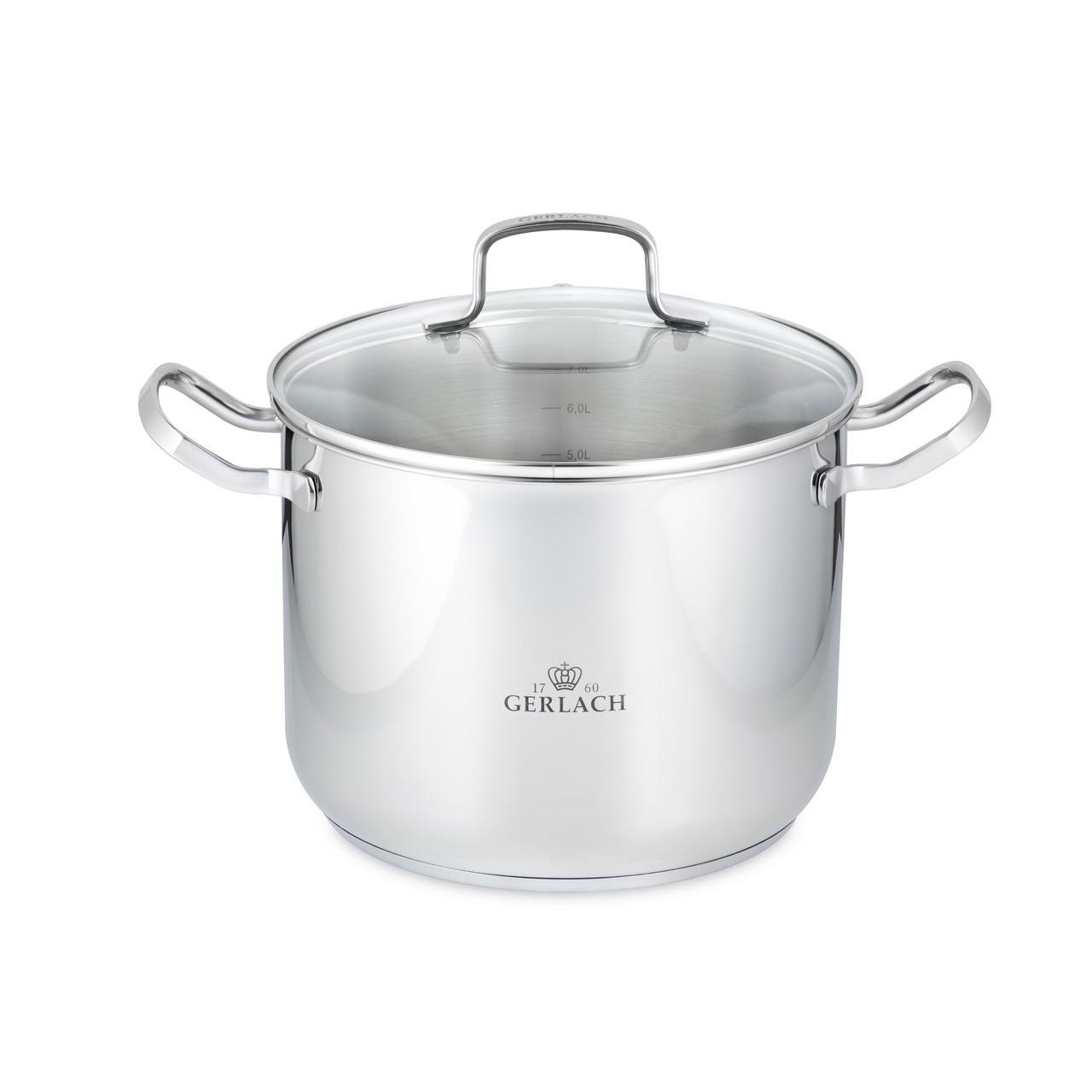 Кастрюля с крышкой Gerlach Simple с мерной шкалой нержавеющая сталь 7 л 24 см (28398845)