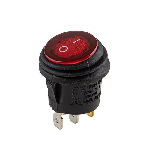 Переключатель с подсветкой 12V круглый 3pin RED 22х22х16 мм 6A 250V/10A 125/250V (YJ-WF03B)