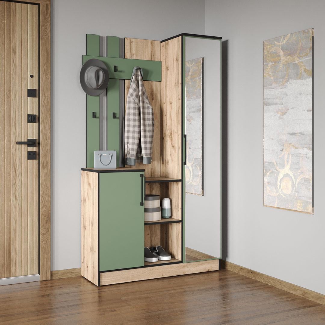 Передпокій Moreli Корнелія FKO-0004 1002x1800x372 мм Дуб аппалачі/Зелений димчастий