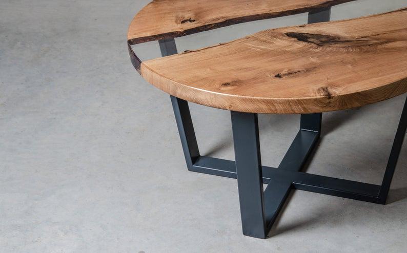 Стол журнальный река Атланта дизайнерский круглый из прозрачной эпоксидная смолы и массива ореха 600х480 мм - фото 2 Стол журнальный река Атланта дизайнерский круглый из прозрачной эпоксидная смолы и массива ореха 600х480 мм - фото 2