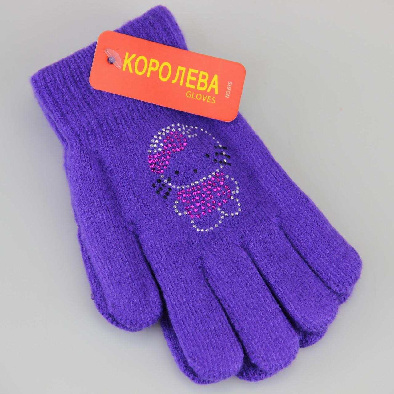 Рукавички для дівчинки зимові вовняні подвійні 5-8 років Бузковий (33667)