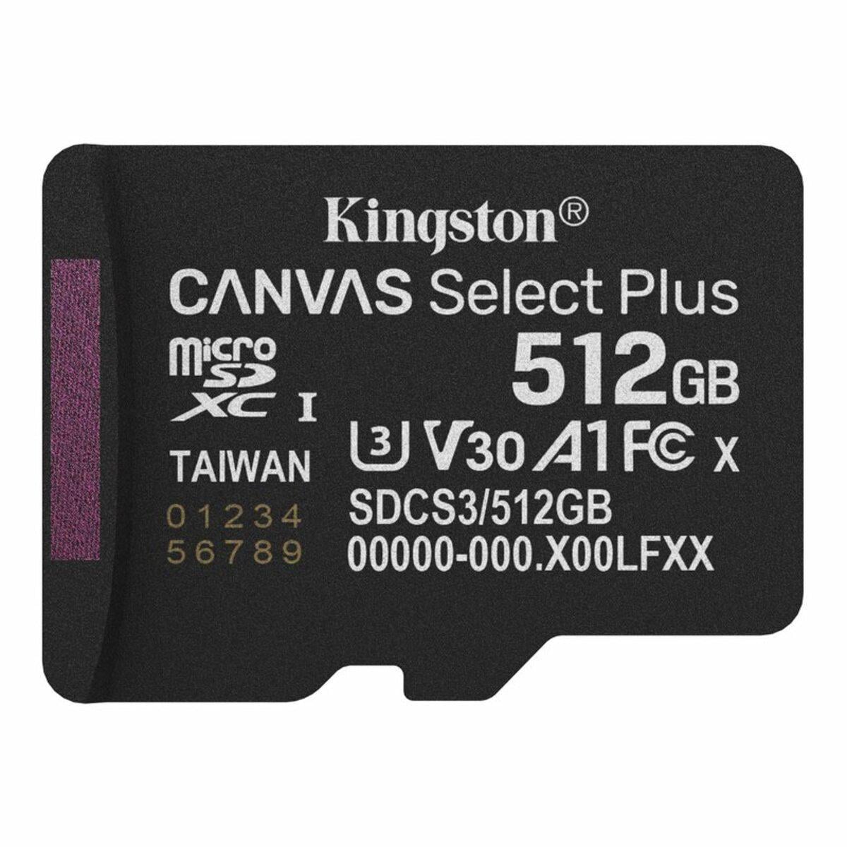 Карта памяти Kingston Canvas Select Plus Gen3 microSDXC UHS-1 U3 class 10 A1 V30 R-150MB/s 512Gb (SDCS3/512GBSP)