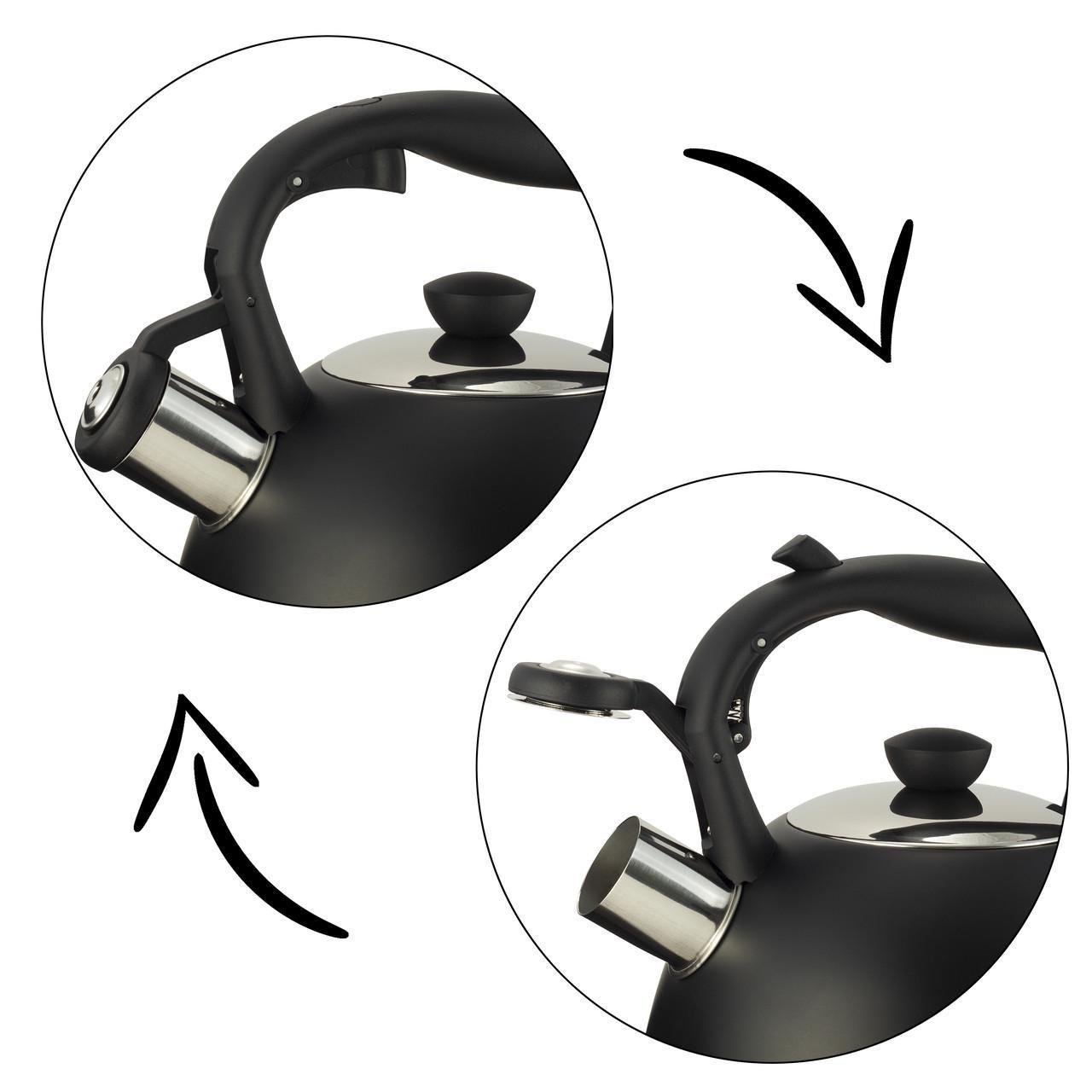 Чайник со свистком и нейлоновой ручкой Ofenbach KM-100300 из нержавеющей стали 2 л Черный (150-84-100300) - фото 10 Чайник со свистком и нейлоновой ручкой Ofenbach KM-100300 из нержавеющей стали 2 л Черный (150-84-100300) - фото 10