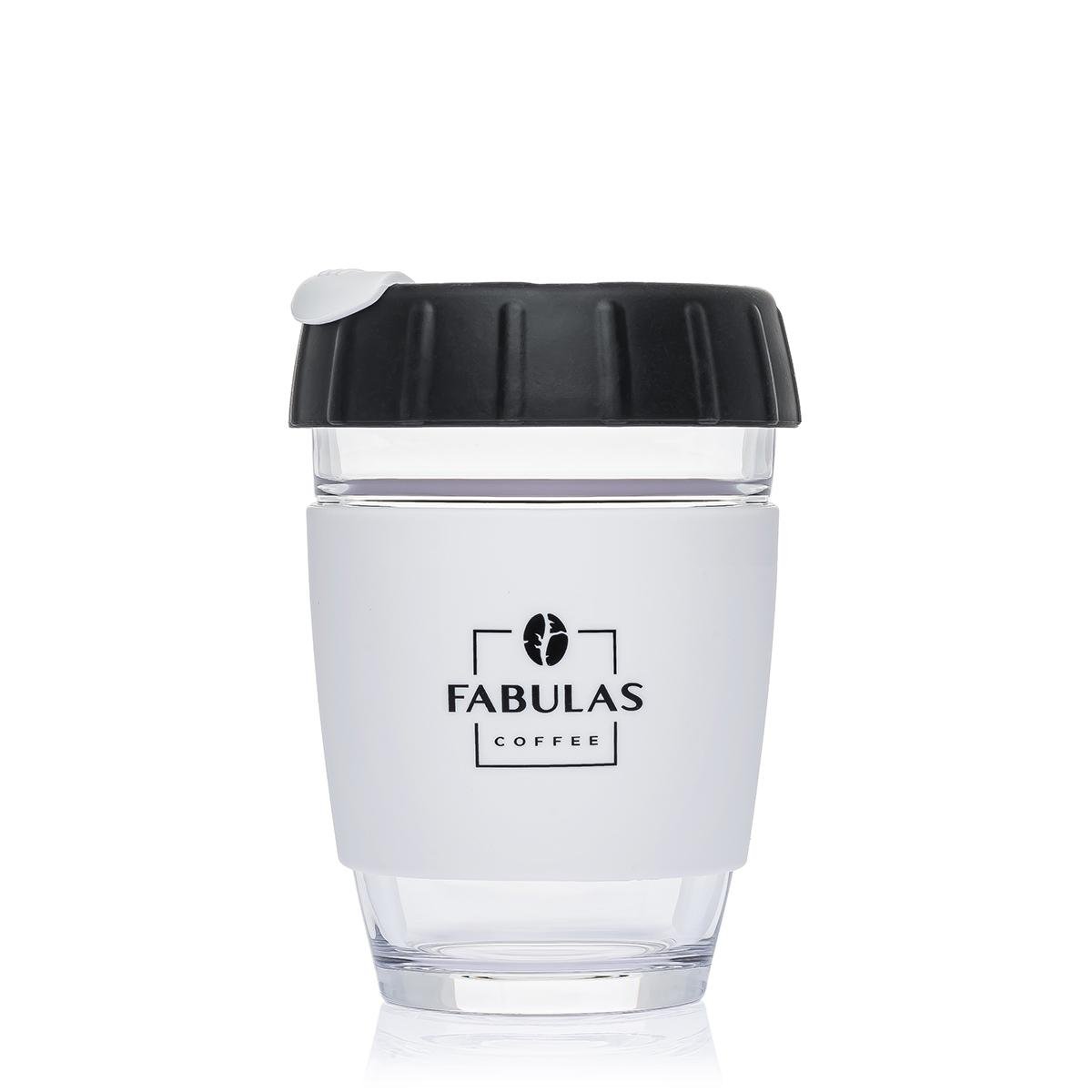 Чашка Fabulas Glass+Silicone з кришкою 340 мл Чорний/Білий (3187)