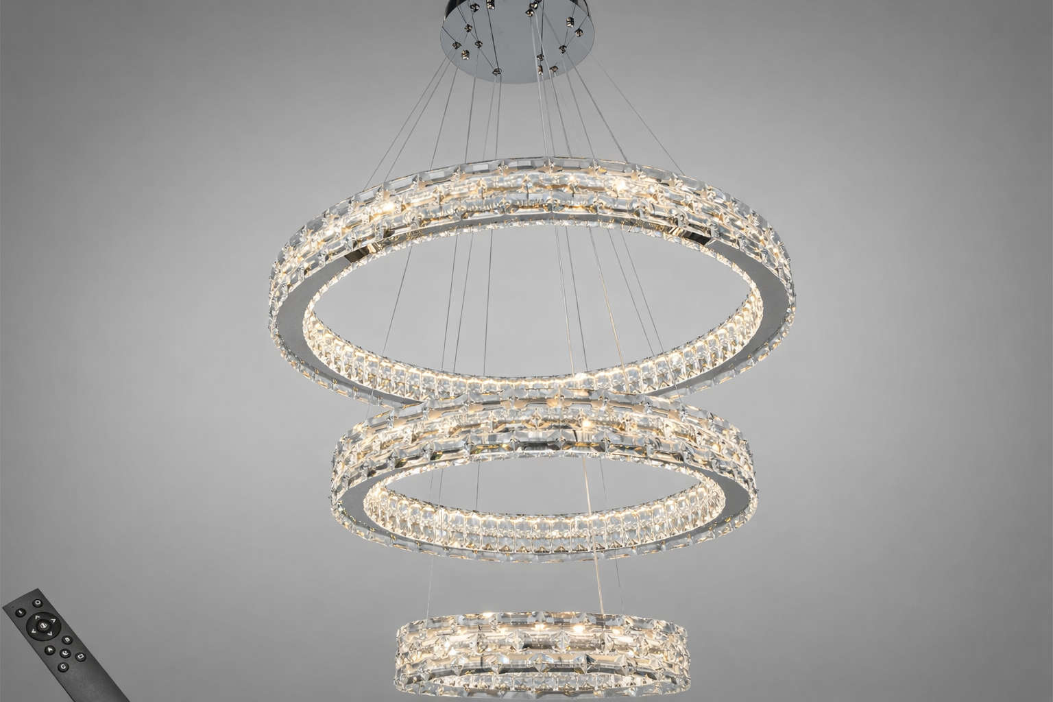 Люстра подвесная LED 3 кольца/пульт/98 Вт Хром (7896/800+600+400CH)