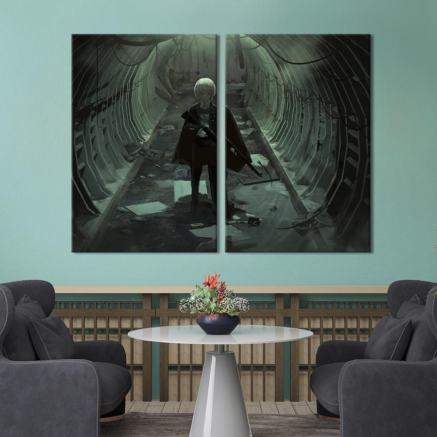 Картина на полотні Похмура аніме-дівчинка зі зброєю 165x122 см (1430-2)