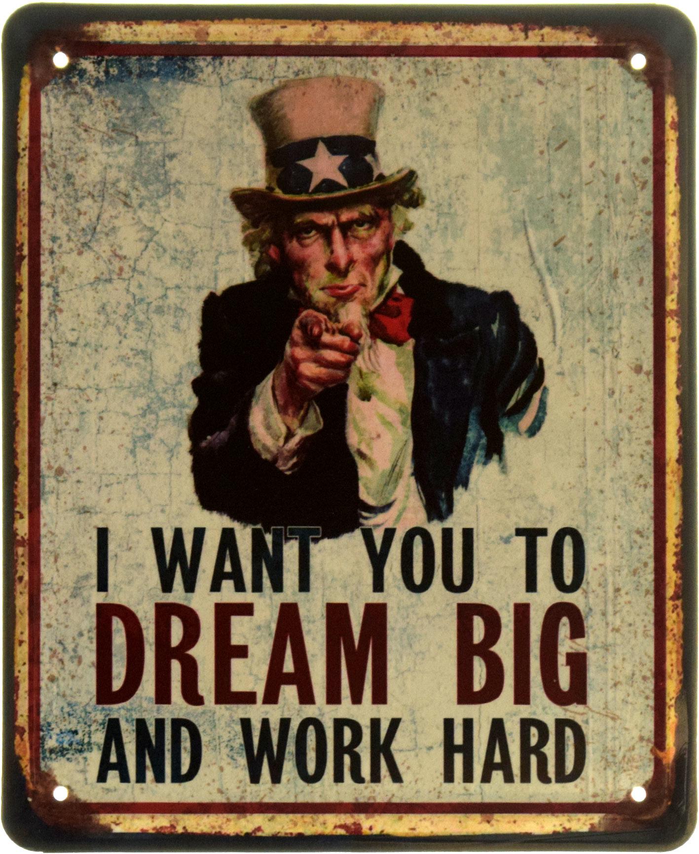 Табличка металлическая "I Want You To Dream Big And Work Hard" 18x22 см (ms-103853)