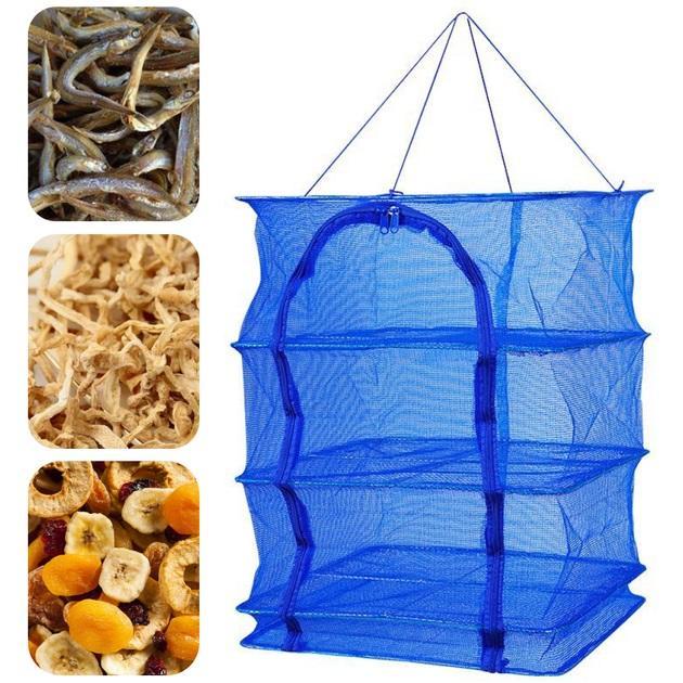 Сітка-сушарка підвісна для сушіння риби фруктів овочів грибів 3 яруси 35х35х65 см Синій (Е051543) - фото 6
