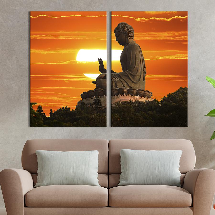 Настенный декор диптих картина на холсте для интерьера Монастырь Драгоценный лотос 165x122 см (62-2)