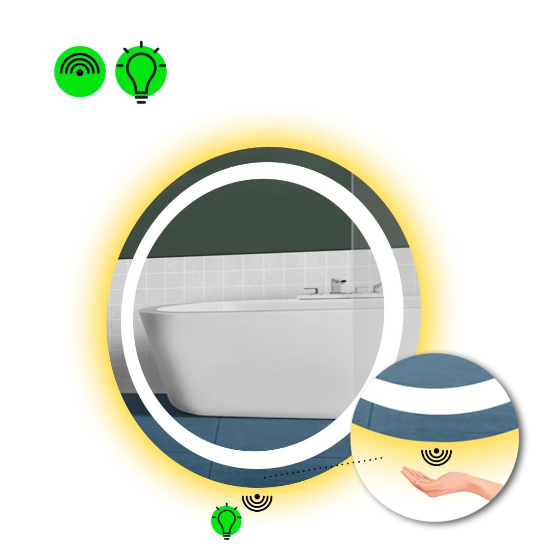 Зеркало с LED подсветкой Amica с ИК включателем 80x80 см (8776448)