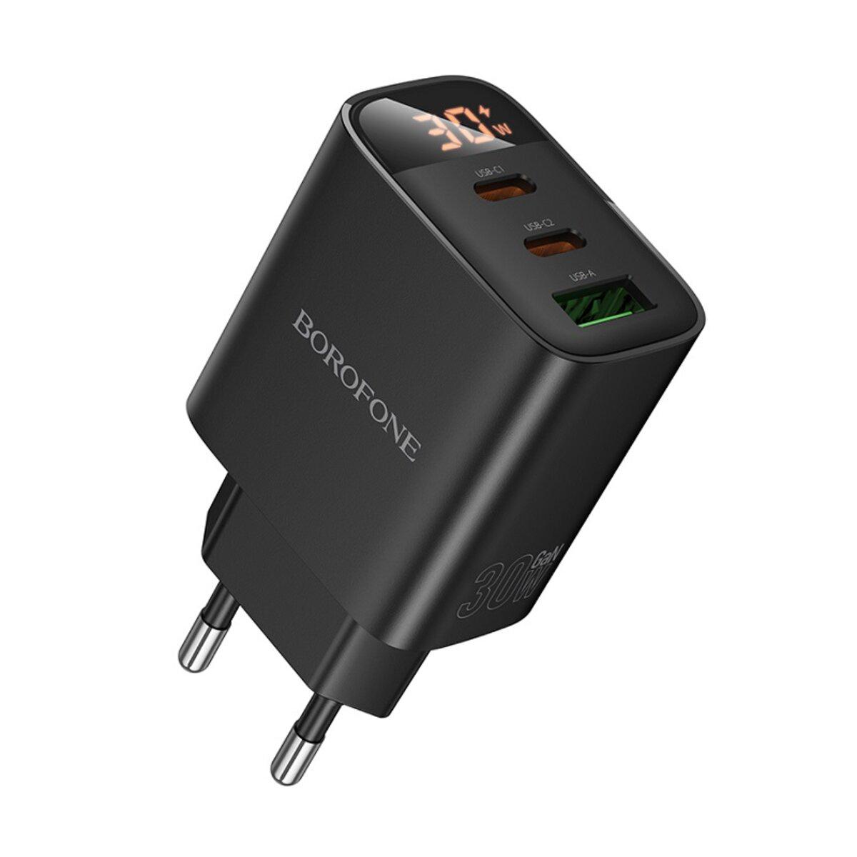 Зарядний пристрій Borofone BA98A Ilustre PD 2xType-C USB charger with digital display EU 30W Black (6941991120510)