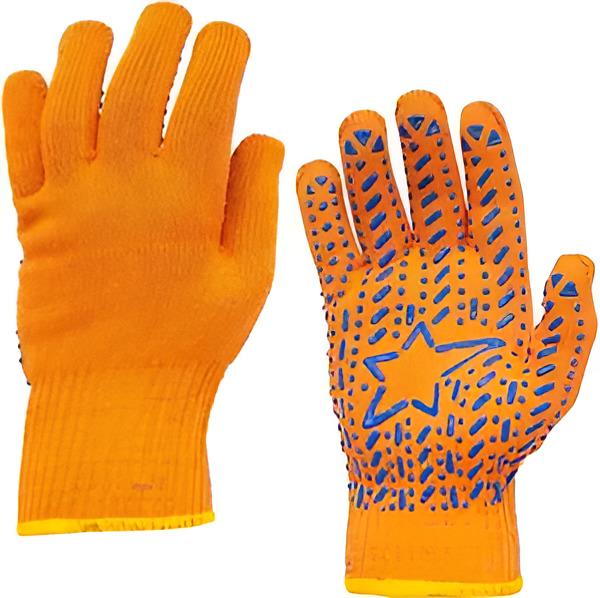 Перчатки хозяйственные Stenson PR-3 трикотажные с ПВХ-точками Оранжево-синий (627538)