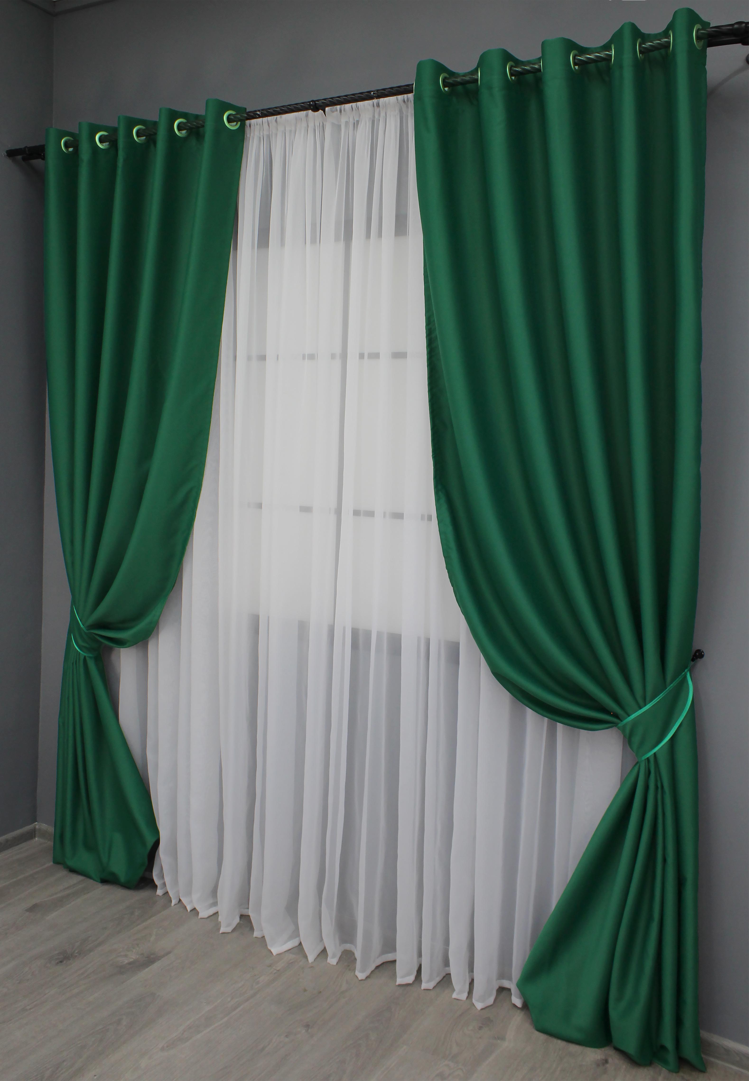 Комплект штор на люверсах VR-Textil Midnight № 1398ш 150х270 см 2 шт. Зелений (37-0138) - фото 2 Комплект штор на люверсах VR-Textil Midnight № 1398ш 150х270 см 2 шт. Зелений (37-0138) - фото 2