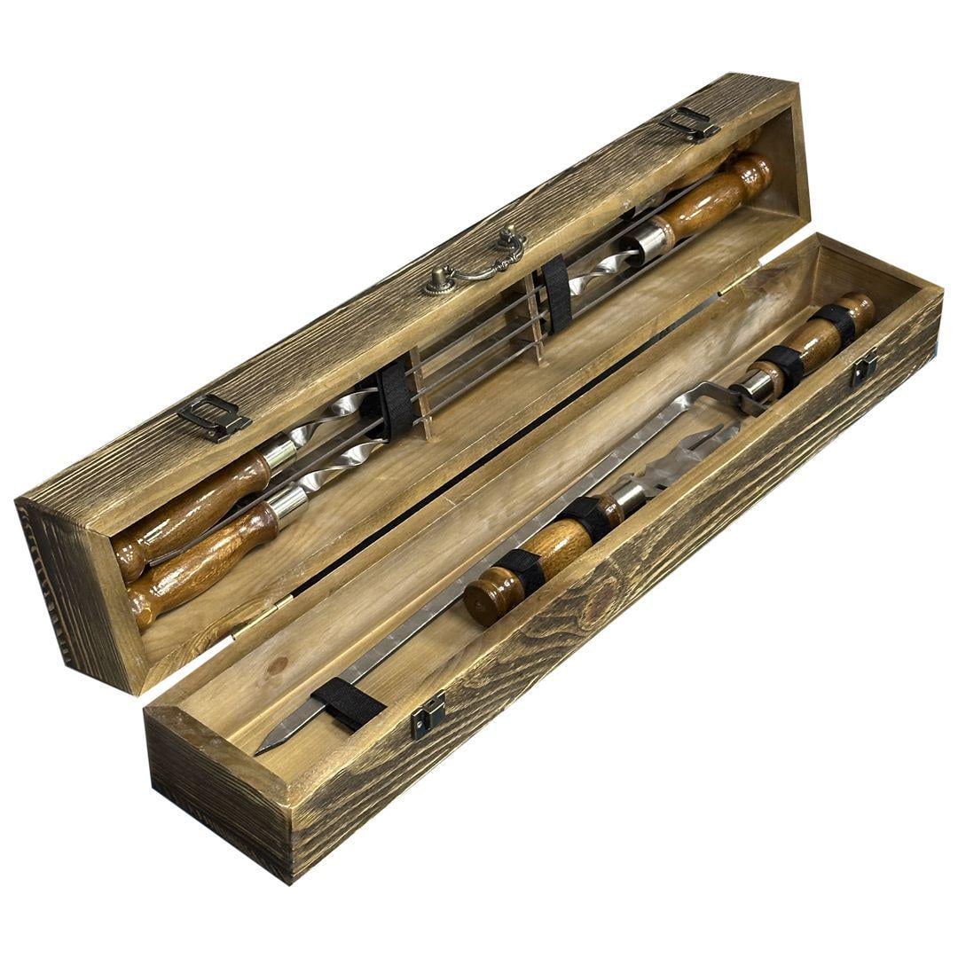 Набор для гриля и барбекю подарочный Mzavod ШашлыКейс на 6 предметов в деревянном кейсе Коричневый (147-17-1190110000850)