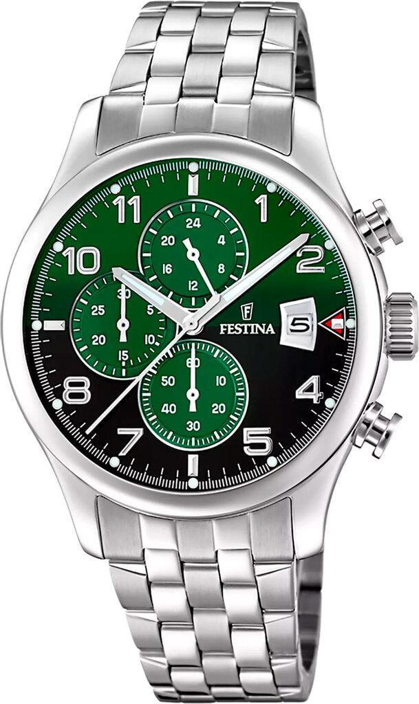Наручные часы мужские Festina F20374/7 Timeless Chronograph со стальным корпусом WR 100 м и зеленым циферблатом Наручные часы мужские Festina F20374/7 Timeless Chronograph со стальным корпусом WR 100 м и зеленым циферблатом