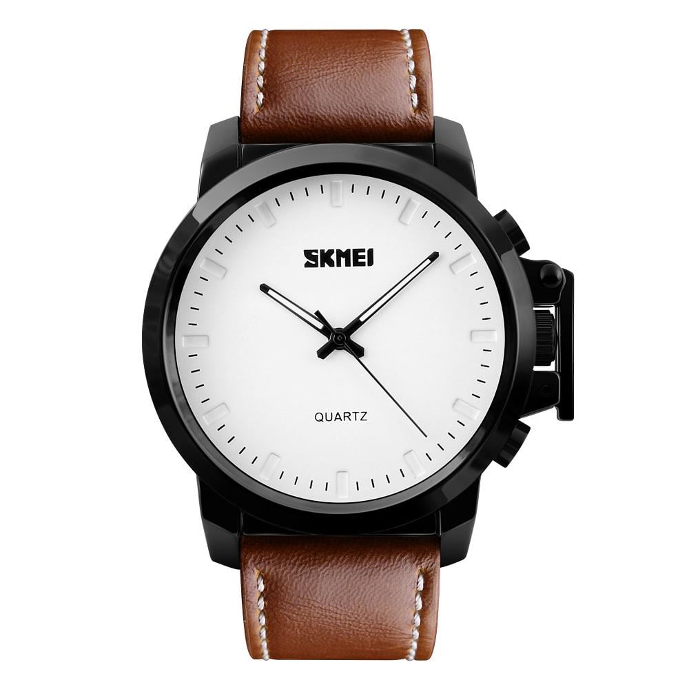 Наручные часы клсаические Skmei 1208 Коричневые (1208 Black-white brown PU)