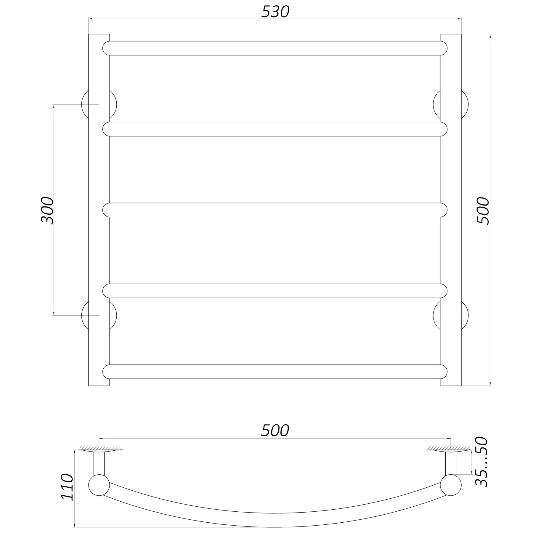 Полотенцесушитель водяной UNIO LD W 500-500-5 BLK лестница дуга Черный (GSR-000021613) - фото 5