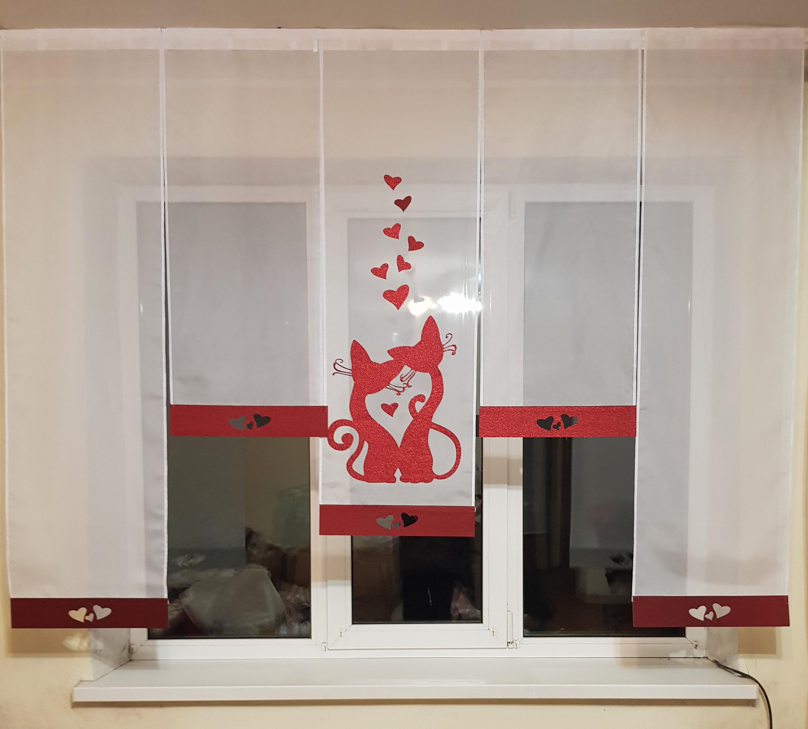 Комплект панельных занавесок Firanka Влюбленные котики 5 шт. карниз 200 см Бордовый с белым (27_6п) Комплект панельных занавесок Firanka Влюбленные котики 5 шт. карниз 200 см Бордовый с белым (27_6п)