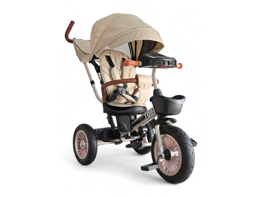 Велосипед-коляска трехколесный Xgege Toy 1619 с родительской ручкой и поворотным сиденьем 360° 2в1 Бежевый (1619r-s)