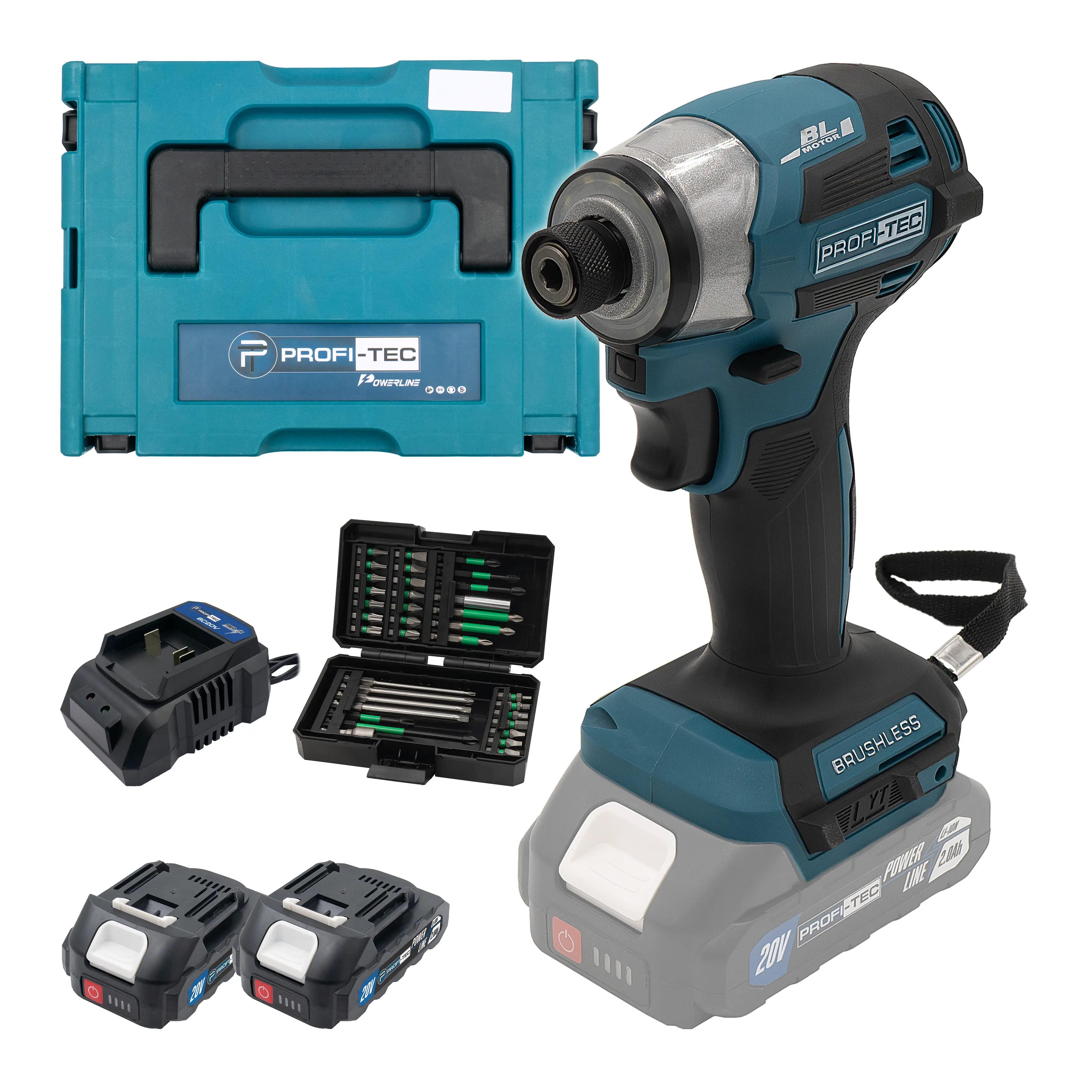 Гвинтоверт акумуляторний імпульсний PROFI-TEC PID1820BL 20V 1/4 180Нм 2хPT2020MP 2,0Aг зарядний пристрій BC20V кейс ProBox М (007224)