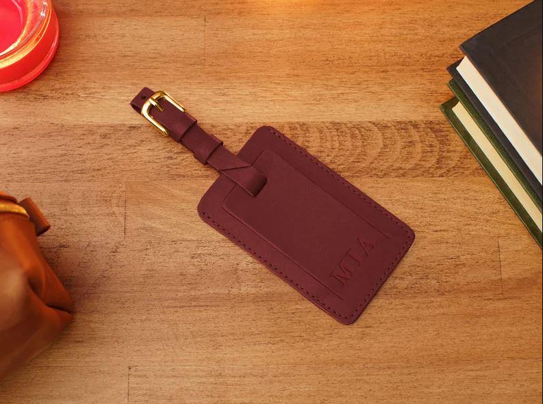 Бірка шкіряна для сумки/багажу з персоналізацією Бордовий (115717)