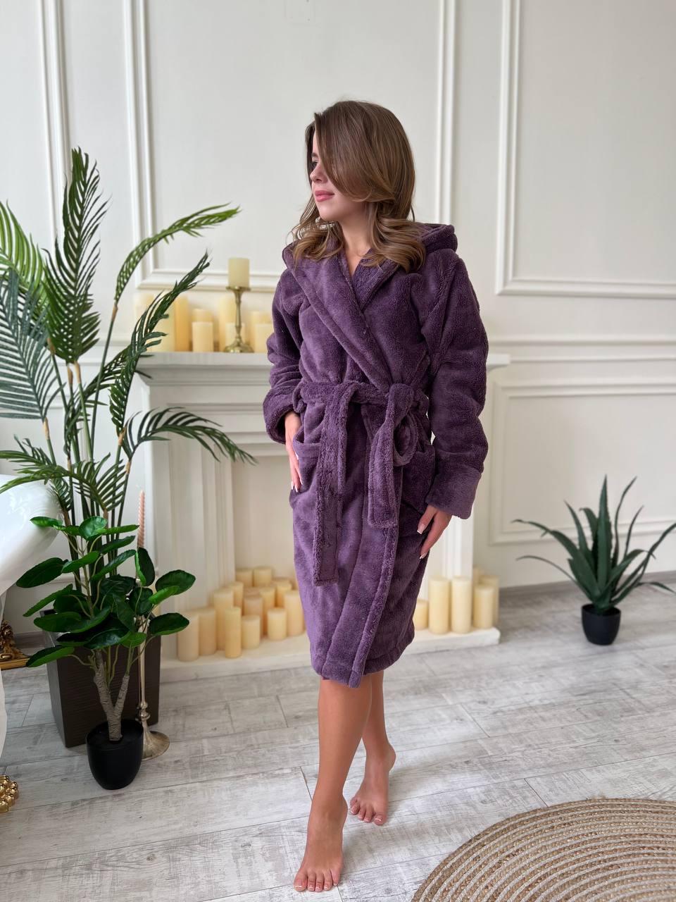 Халат женский махровый на запах S Сиреневый (Д-al-halat-015-2) - фото 5 Халат женский махровый на запах S Сиреневый (Д-al-halat-015-2) - фото 5