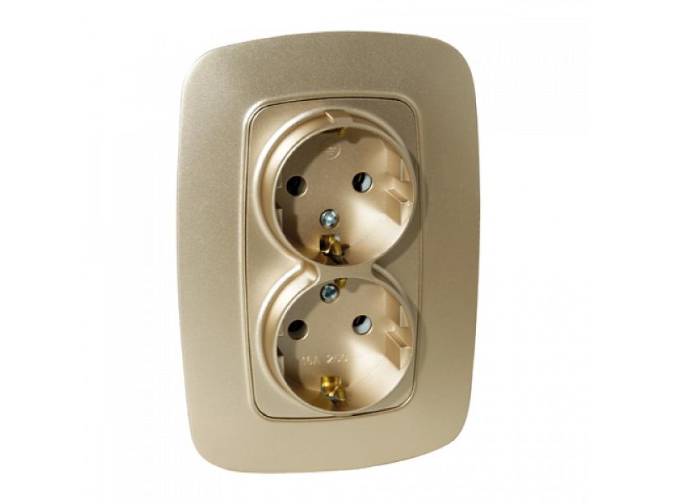 Розетка встроенная HOROZ ELECTRIC ELA двойная с заземлением 16А 250V Золотой (112-007-0008-030)