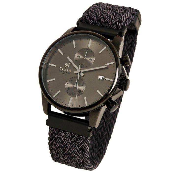 Часы мужские BESTA Mars Nylon 2 ремешки со стальным корпусом 42х12 мм Black/Gray (150-96-2154)