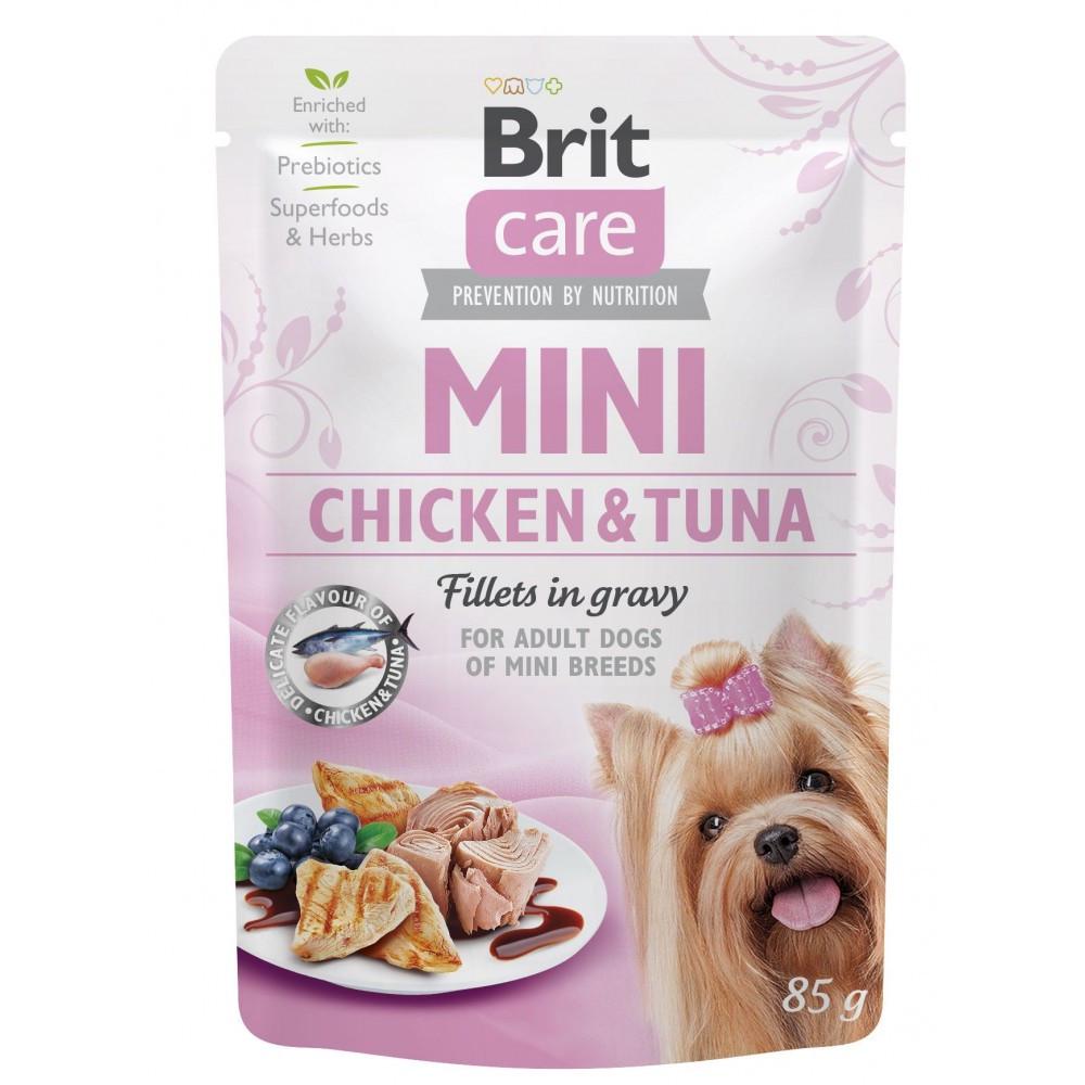 Корм влажный Brit CARE Mini для взрослых собак миниатюрных пород филе с курицей и тунцем в соусе 85 г (8595602560325)