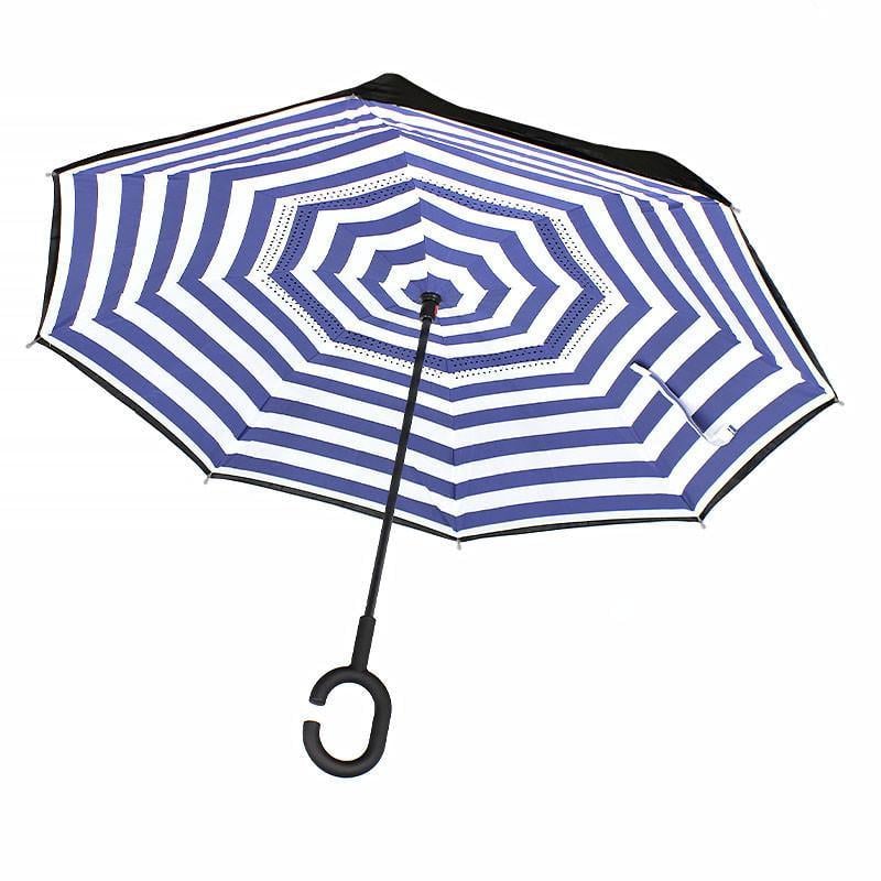 Механический зонт наоборот Lesko Up-Brella Сине-белые полосы