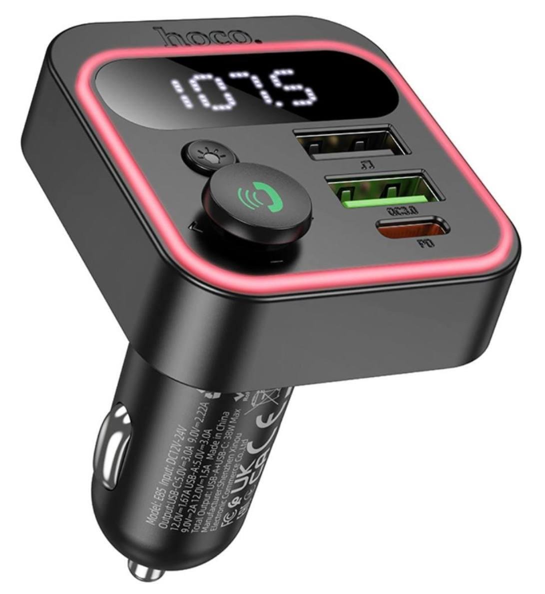 Модулятор FM Hoco E85 PD/QC3.0 20W Black (м00366)